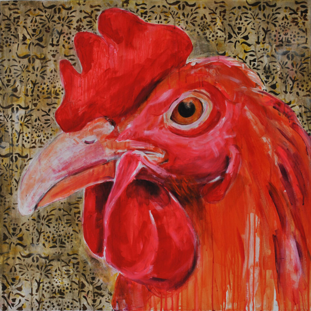 In Gedanken versunkenes Huhn, 80x80cm