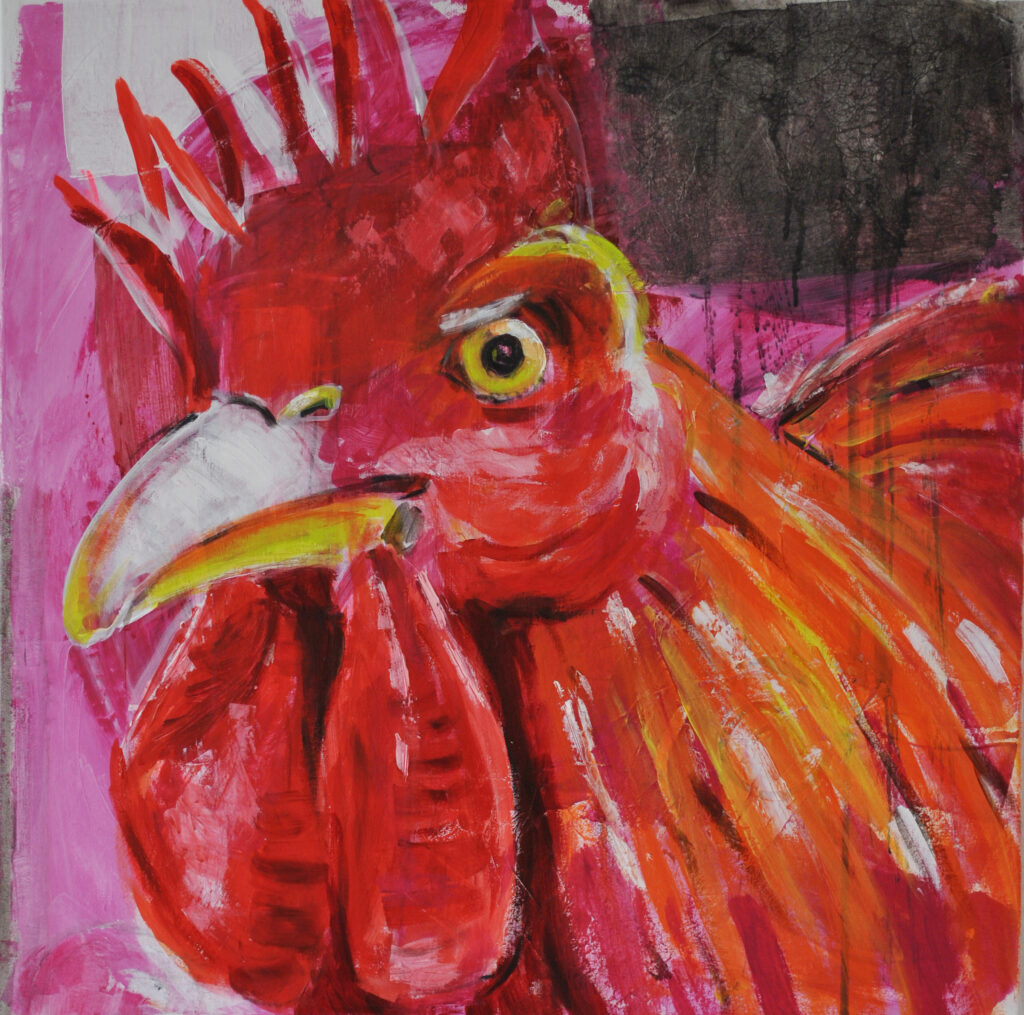 Aufmerksames Huhn, 70x70cm