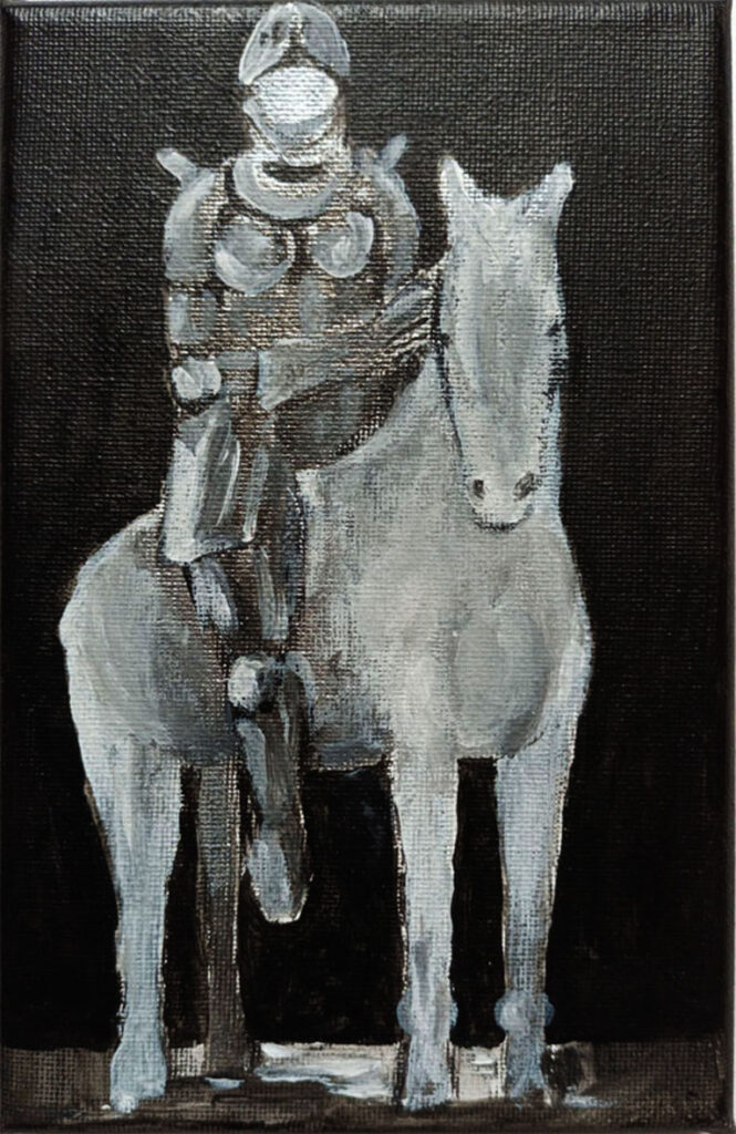 Piccolo cavaliere su sfondo nero, 15x10cm